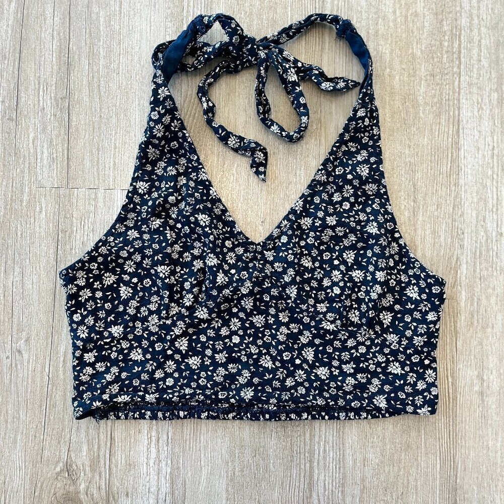 Womens American Eagle Blue Floral Halter Tank Top - M